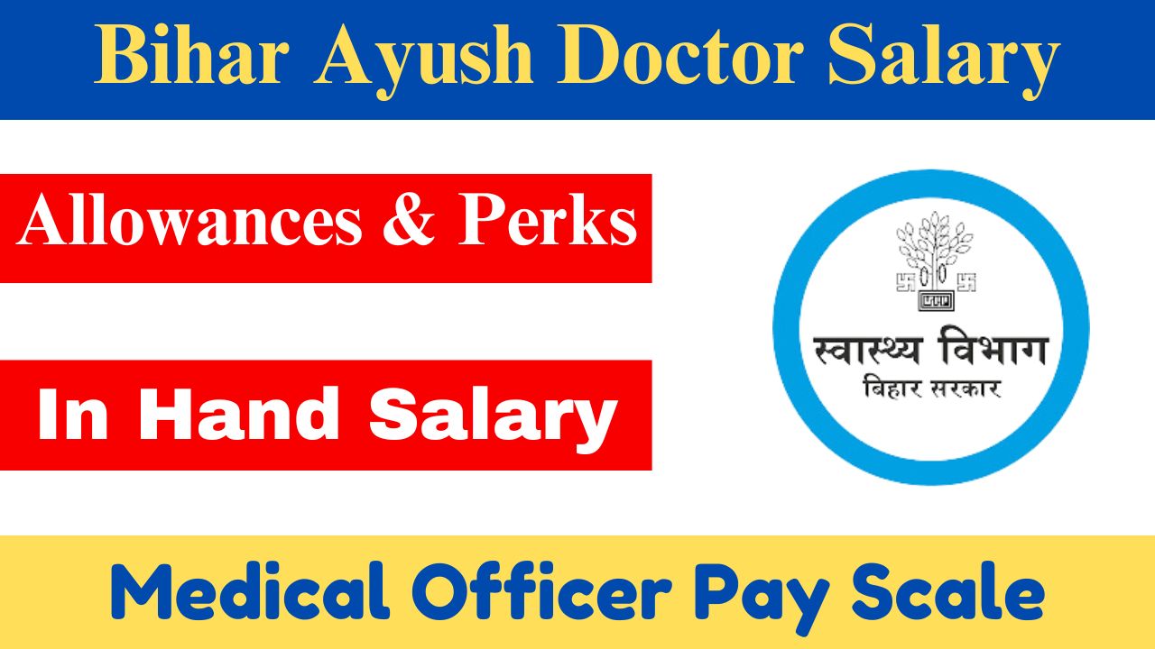 Image showing a Bihar Ayush doctor in a hospital, with salary details and job profile for 2025.