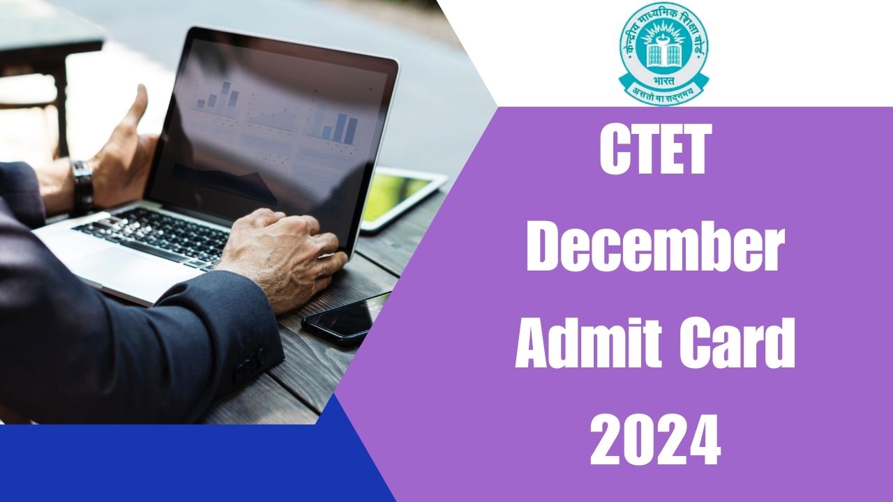 CTET December Admit Card 2024 download page on a laptop screen with login credentials.